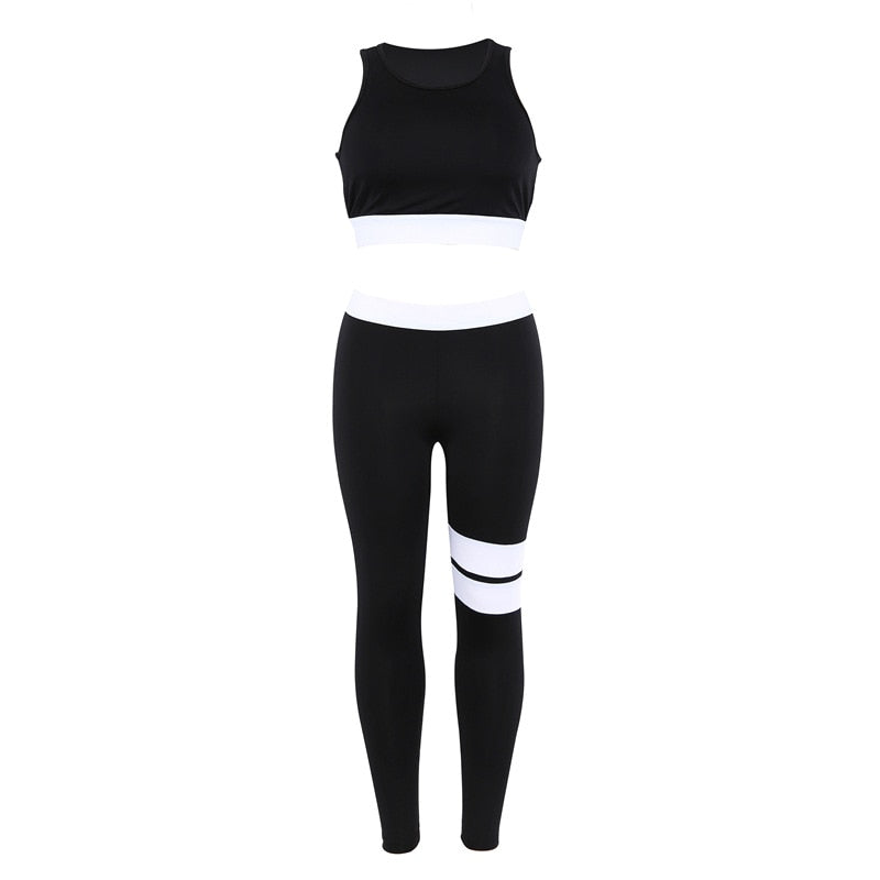 Women Tracksuit Solid Yoga Set Patchwork Running Fitness Jogging T-shirt Leggings Sports Suit Gym Sportswear Workout Clothes S-L-1