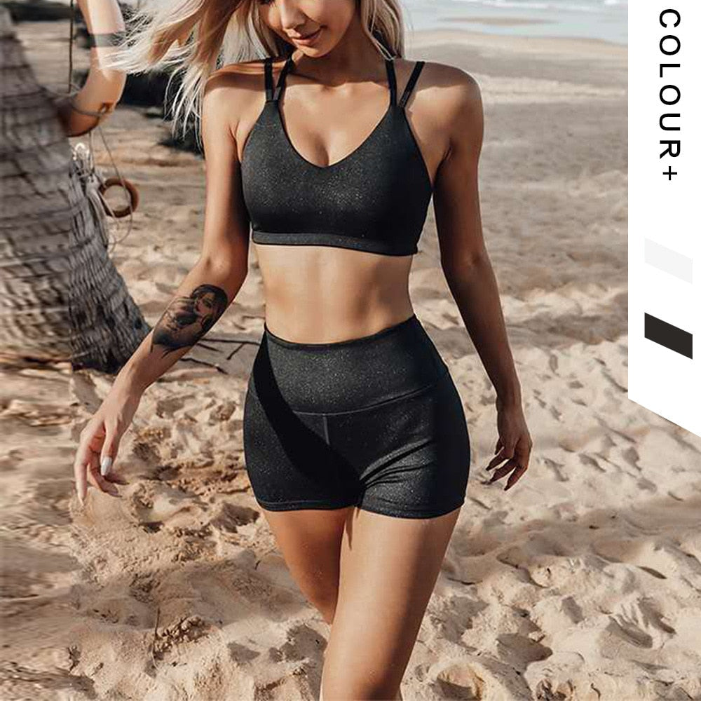 Seamless Solid Yoga Sets Women Gym Clothes Bra Top And Shorts Sexy Fitness Sportswear Suit Running Workout Energy Tracksuit-3