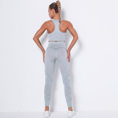 Women Workout Outfit 2 Pieces Yoga Set Seamless Running Leggings with Sports Bra Padded Tops Suit Gym Clothes Fitness Sportswear-5