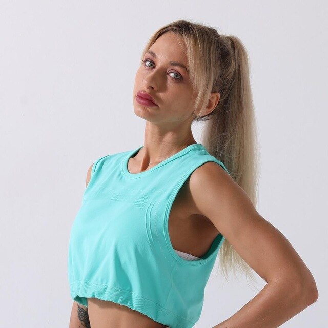 Sportswear Yoga Set Women GYM Clothing Solid Loose Tank Drawstring Crop Top Leggings Set Workout Running Fitness Tracksuit-7