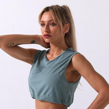 Sportswear Yoga Set Women GYM Clothing Solid Loose Tank Drawstring Crop Top Leggings Set Workout Running Fitness Tracksuit-8