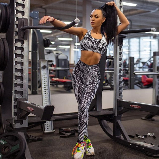 Sportswear Snakeskin Print Yoga Set Women GYM Clothing Sleeveless Crop Top Leggings Casual Workout Active Push Up Tracksuit-5