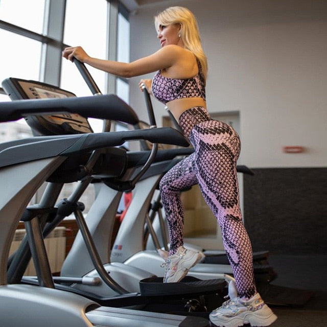 Sportswear Snakeskin Print Yoga Set Women GYM Clothing Sleeveless Crop Top Leggings Casual Workout Active Push Up Tracksuit-7