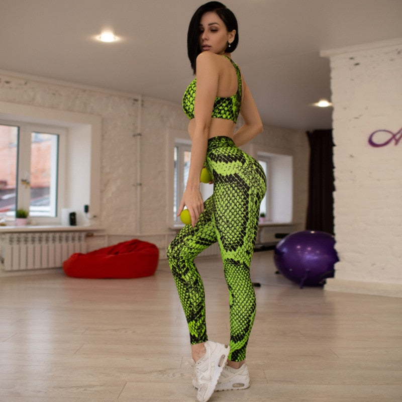 Sportswear Snakeskin Print Yoga Set Women GYM Clothing Sleeveless Crop Top Leggings Casual Workout Active Push Up Tracksuit-3