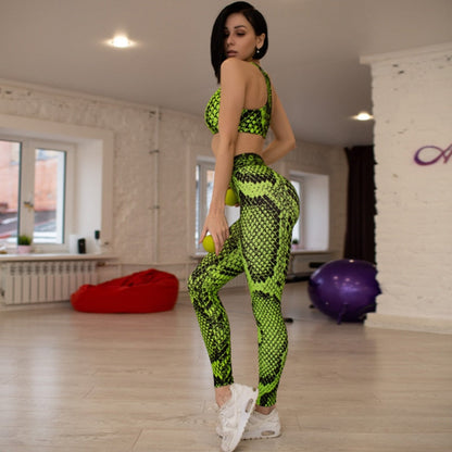 Sportswear Snakeskin Print Yoga Set Women GYM Clothing Sleeveless Crop Top Leggings Casual Workout Active Push Up Tracksuit-3