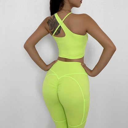 Seamless Yoga Gym Set Women Tracksuit Fitness Clothing Sportswear Padded Push-up Sports One Shoulder Bra Leggings Workout Set-1