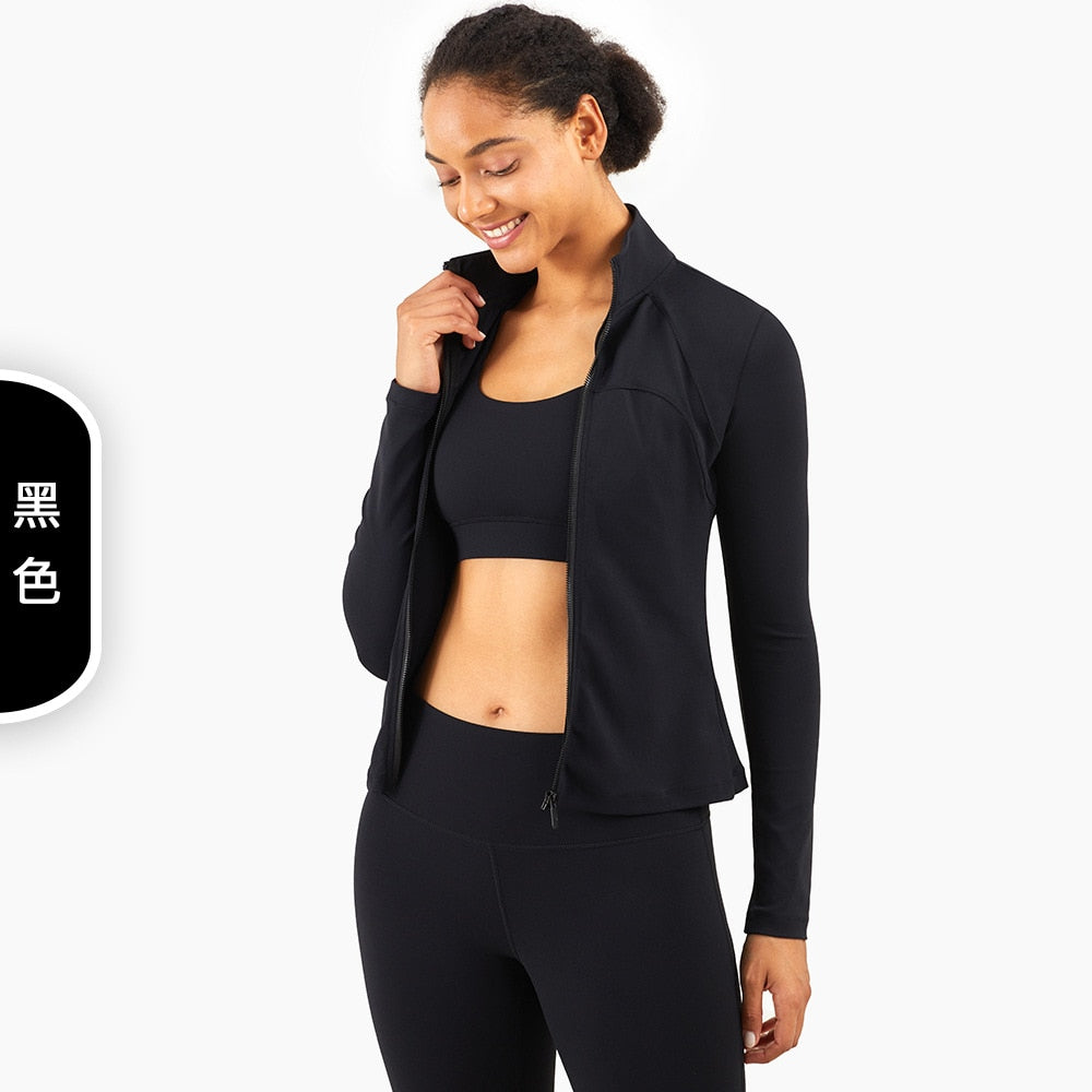 Autumn Seamless Solid Yoga Long Shirt Jacket Long Sleeve Zipper Sportswear Top Women Workout Slim Shirt Casual Gym Fitness Tees-3