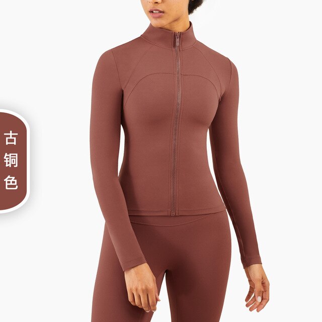 Autumn Seamless Solid Yoga Long Shirt Jacket Long Sleeve Zipper Sportswear Top Women Workout Slim Shirt Casual Gym Fitness Tees-6