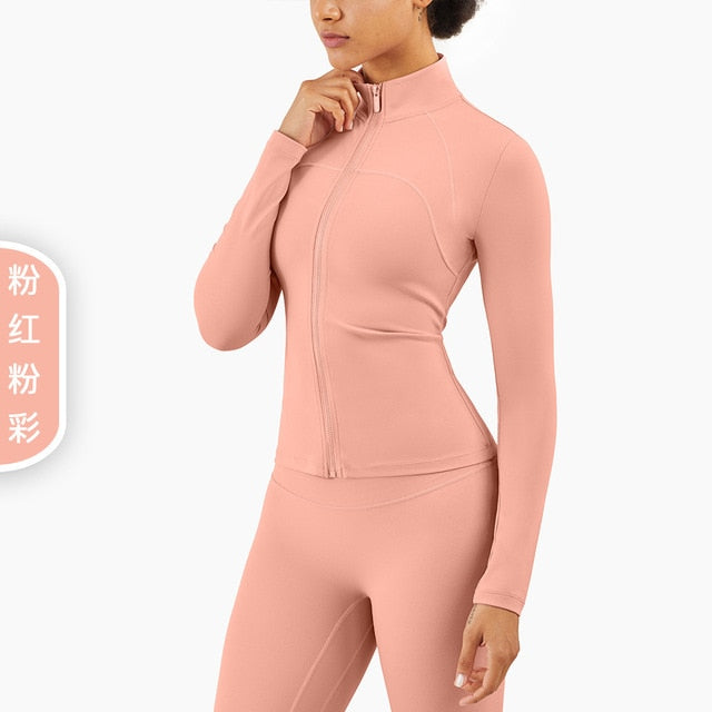 Autumn Seamless Solid Yoga Long Shirt Jacket Long Sleeve Zipper Sportswear Top Women Workout Slim Shirt Casual Gym Fitness Tees-5