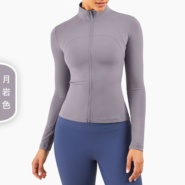 Autumn Seamless Solid Yoga Long Shirt Jacket Long Sleeve Zipper Sportswear Top Women Workout Slim Shirt Casual Gym Fitness Tees-1