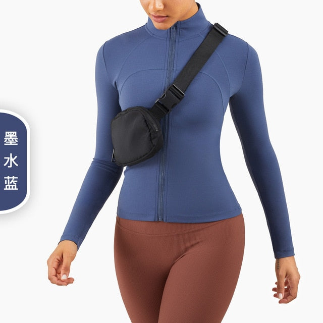 Autumn Seamless Solid Yoga Long Shirt Jacket Long Sleeve Zipper Sportswear Top Women Workout Slim Shirt Casual Gym Fitness Tees-4