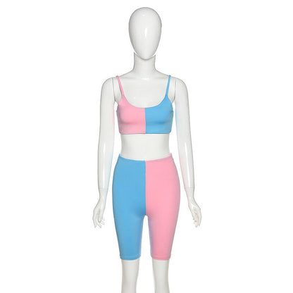 Seamless Patchwork Yoga Tracksuit Set Women Gym Clothing Sleeves Crop Top Shorts Sexy Fitness Sportswear Running Workout Suit-2