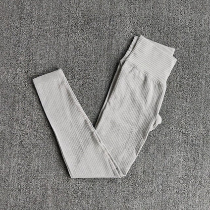 Women's Sportswear Yoga Sets Ribbed Seamless Long Sleeve Workout Clothes for Women High Waist Sports Legging Long Sleeve Top-29