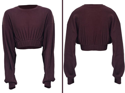 Autumn Solid Sporty Ribbed Tracksuit For Women Long Sleeve Crop Top Shorts Fashion Sportswear Casual Workout Running Jogging Set-3