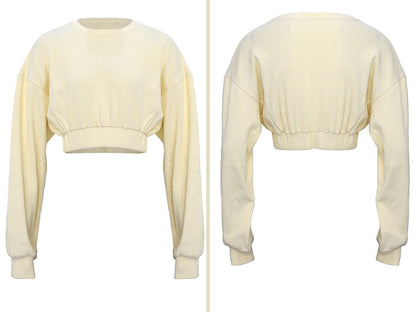 Autumn Solid Sporty Ribbed Tracksuit For Women Long Sleeve Crop Top Shorts Fashion Sportswear Casual Workout Running Jogging Set-1