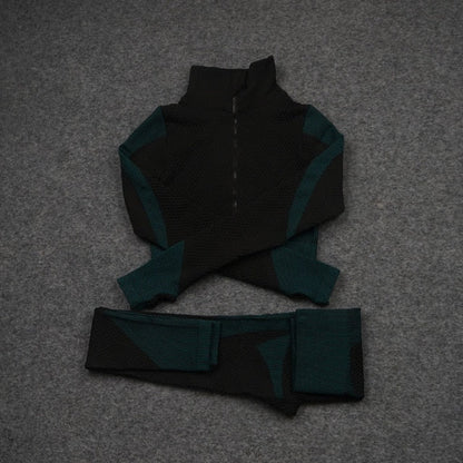 Women Yoga 2/3PCS Seamless Zipper Yoga Suit GYM Workout Sportswear Fitness Clothing Fitness Long Sleeve Top High Waist Set-7