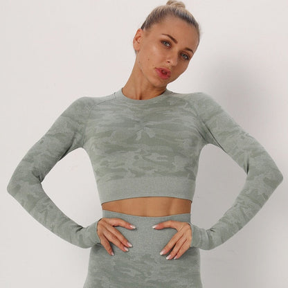 Yoga Crop Tops Women Long Sleeves T-shirts Gym Clothing Sportswear Fitness Tank Tops Workout Shirts Running Cropped Tracksuit-14