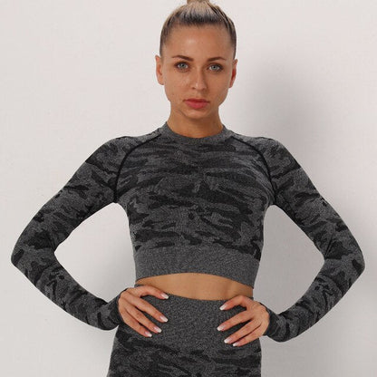 Yoga Crop Tops Women Long Sleeves T-shirts Gym Clothing Sportswear Fitness Tank Tops Workout Shirts Running Cropped Tracksuit-10