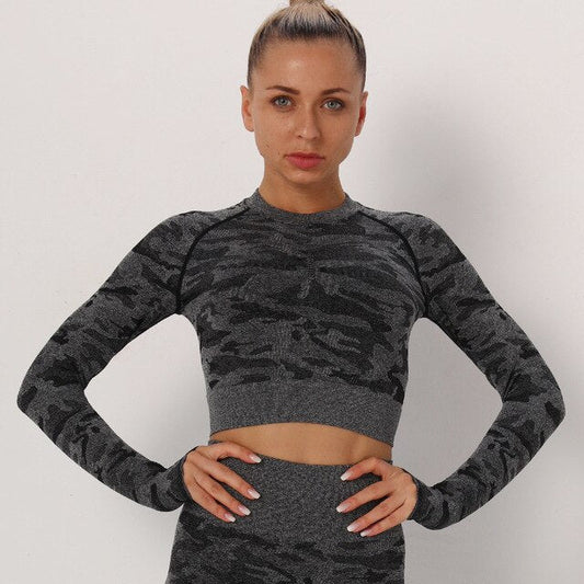 Yoga Crop Tops Women Long Sleeves T-shirts Gym Clothing Sportswear Fitness Tank Tops Workout Shirts Running Cropped Tracksuit-10