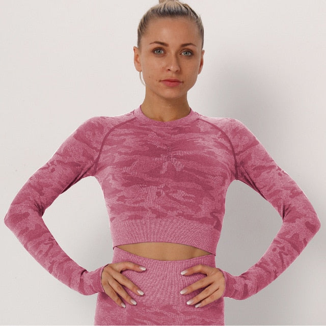 Yoga Crop Tops Women Long Sleeves T-shirts Gym Clothing Sportswear Fitness Tank Tops Workout Shirts Running Cropped Tracksuit-11