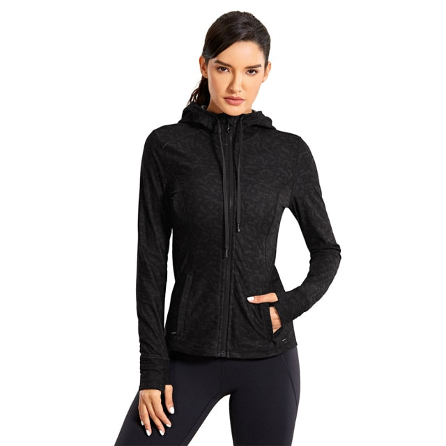 Hooded Workout Track Running Jacket For Women Full Zip Hoodie Jacket Sportswear with Zip Pockets-1