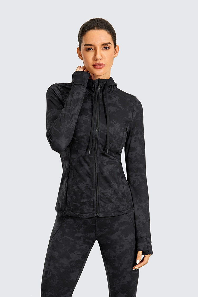 Hooded Workout Track Running Jacket For Women Full Zip Hoodie Jacket Sportswear with Zip Pockets-4