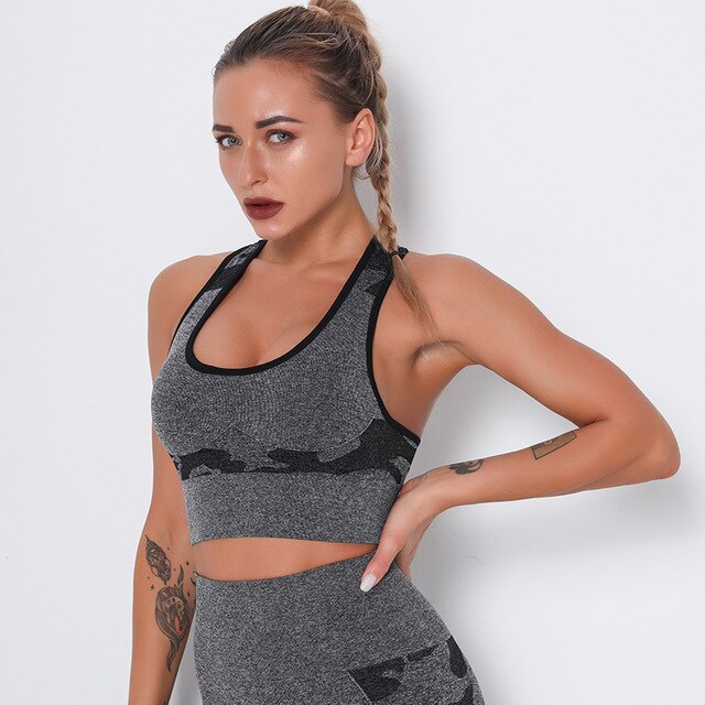 Women Sports Bra Shockproof Padded Yoga Bras Gym Athletic Sportswear Workout Tops Running Brassiere Camouflage Fitness Brallete-10