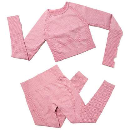 Yoga Set Women 2pcs Sport Suit Gymwear Workout Outfits Long Sleeve Fitness Crop Top High Waist Seamless Leggings Sportswear-7