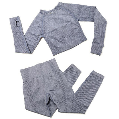 Yoga Set Women 2pcs Sport Suit Gymwear Workout Outfits Long Sleeve Fitness Crop Top High Waist Seamless Leggings Sportswear-6