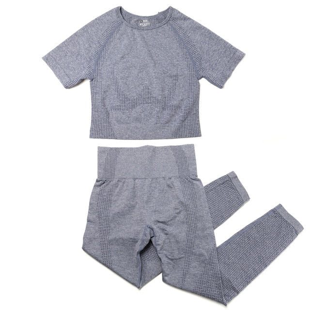 Yoga Set Women 2pcs Sport Suit Gymwear Workout Outfits Long Sleeve Fitness Crop Top High Waist Seamless Leggings Sportswear-5