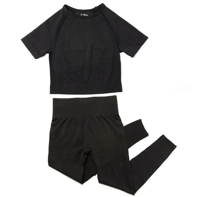 Yoga Set Women 2pcs Sport Suit Gymwear Workout Outfits Long Sleeve Fitness Crop Top High Waist Seamless Leggings Sportswear-1