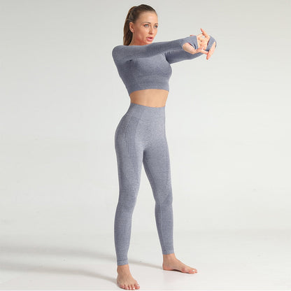 Yoga Set Women 2pcs Sport Suit Gymwear Workout Outfits Long Sleeve Fitness Crop Top High Waist Seamless Leggings Sportswear-3