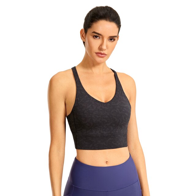 Women's Strappy Longline Sports Bra Padded Wireless Y-Back Racerback Yoga Bras Crop Tank Tops
