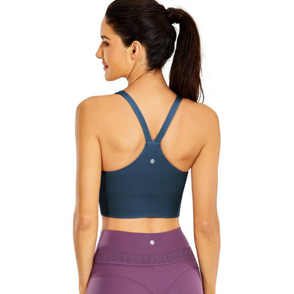 Women's Strappy Longline Sports Bra Padded Wireless Y-Back Racerback Yoga Bras Crop Tank Tops