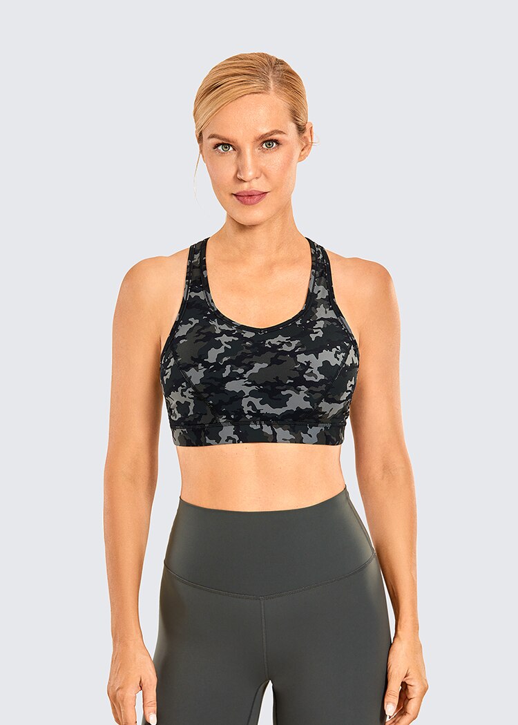 Women's Strappy Sports Bras V Neck Medium Impact Wirefree Padded Yoga Bras with Built in Bra