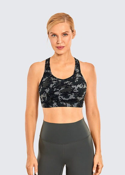 Women's Strappy Sports Bras V Neck Medium Impact Wirefree Padded Yoga Bras with Built in Bra