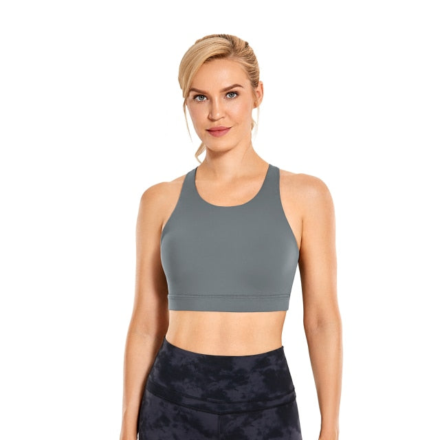 Women's Strappy Sports Bras High Neck Wirefree Yoga Bras Tops Padded with Built in Bra